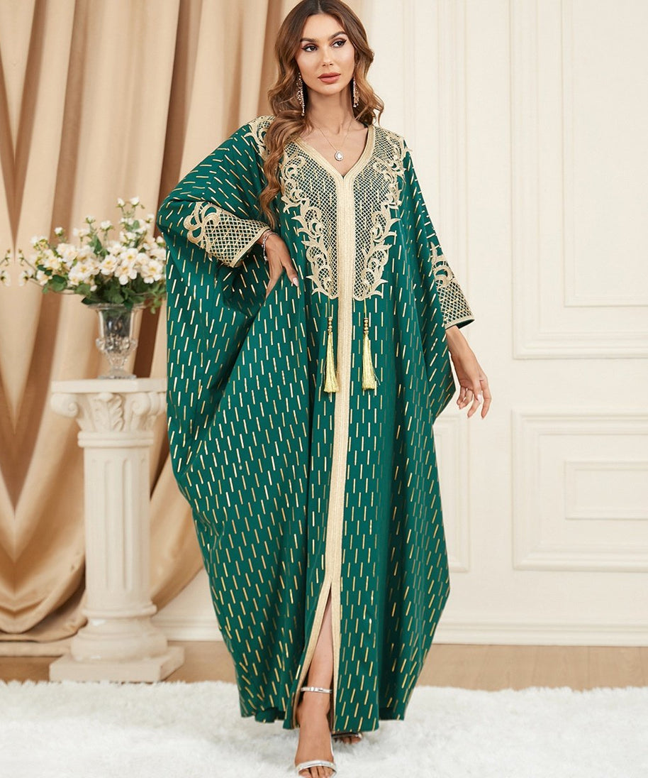 Plus Size Muslim Green Bow Tie Tassel Dress