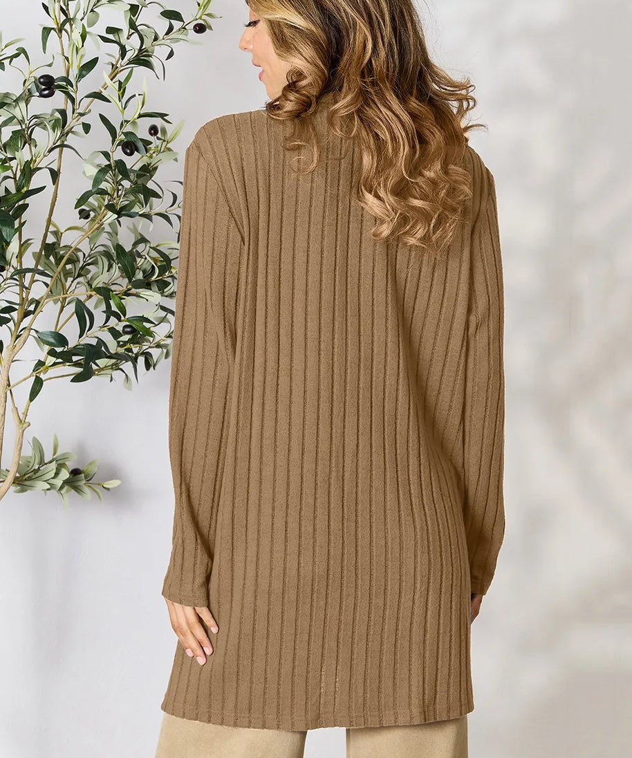 Basic Bae Full Size Ribbed Open Front Cardigan with Pockets