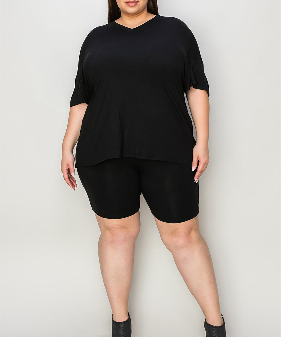 Basic Bae Bamboo Full Size  V-Neck Drop Shoulder T-Shirt and Shorts Set