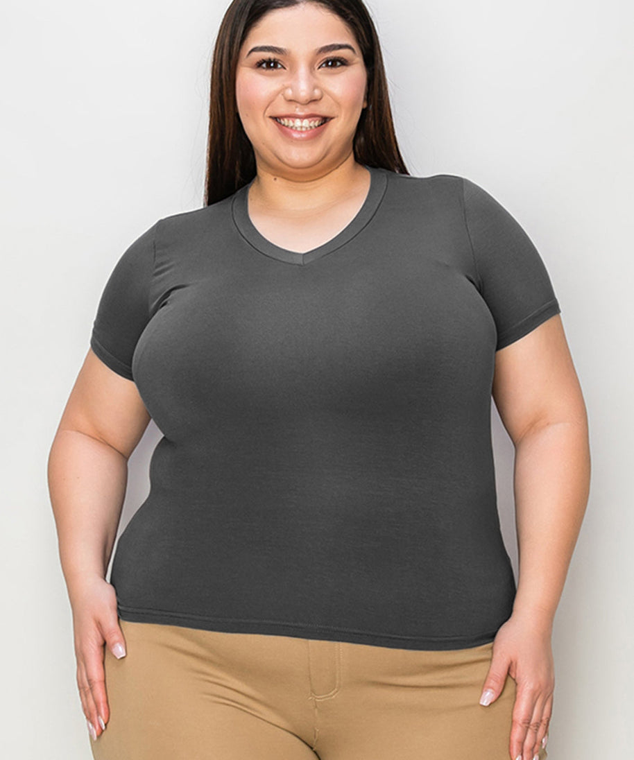 Basic Bae Full Size V-Neck High-Low T-Shirt