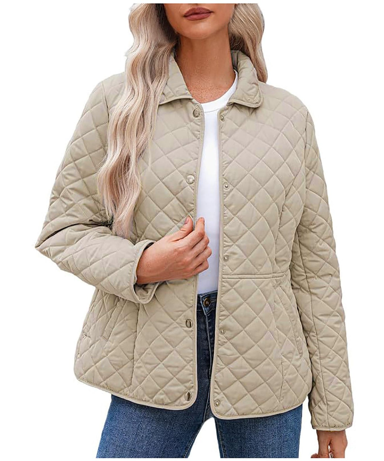 Ceboyel WomenS Quilted Barn Jackets 2024 Trendy Puffy Coats Quilted Bomber Jacket Lightweight Warm Winter Outerwear Clothing Military Jacket Women Beige S