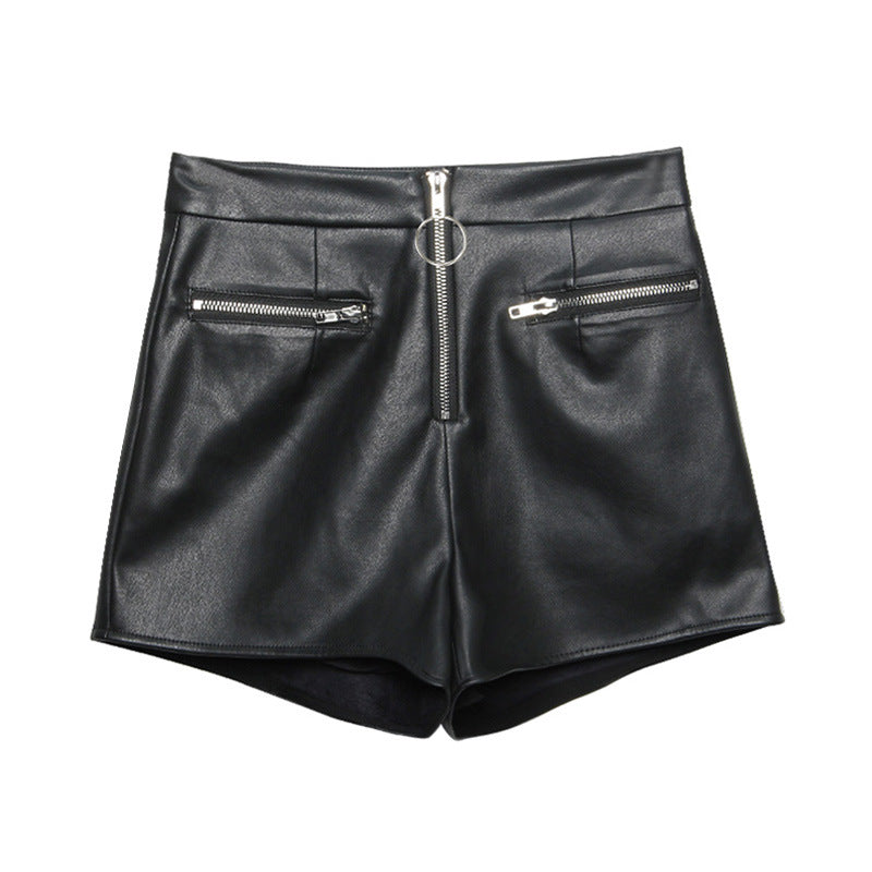 High-Waisted A-Line Loose Fit Wide-Leg Leather Pants