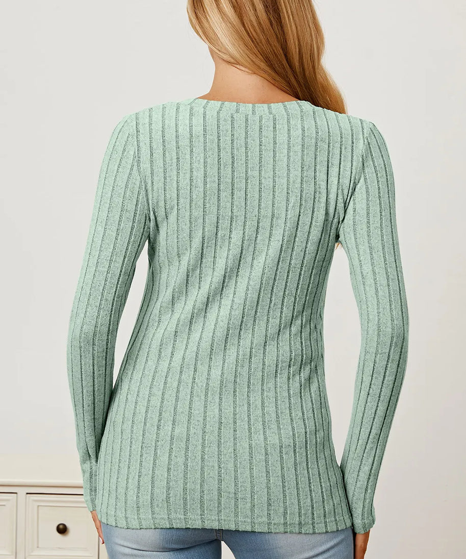 Basic Bae Full Size Ribbed V-Neck Long Sleeve T-Shirt