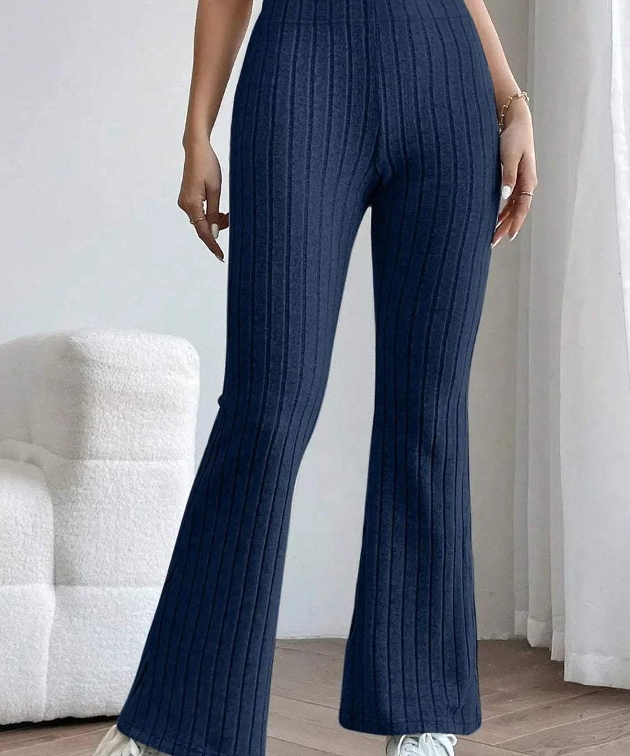 Basic Bae Full Size Ribbed High Waist Flare Pants