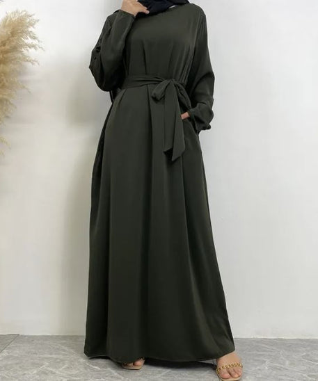 Women's Lace Up Pocket Muslim Dress
