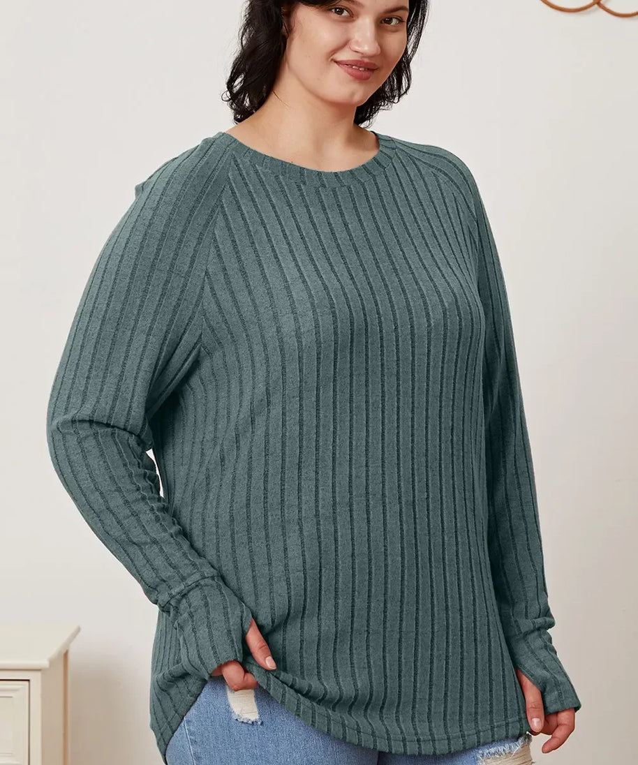Basic Bae Full Size Ribbed Thumbhole Sleeve T-Shirt