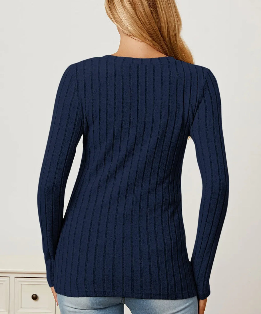 Basic Bae Full Size Ribbed V-Neck Long Sleeve T-Shirt