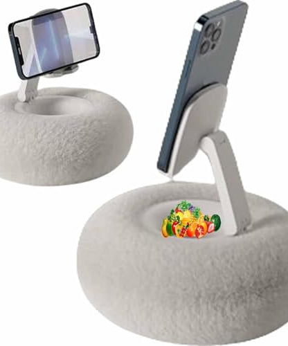 for Holder Phone with Snack Bowl Fuzzy Bowl HolderAdjustable Cute Plush Holder Pillow360° Highly Adjustable with Soft Plush Fabric with 4.7"-13" Phone Tablet Stand Pillow (A-White)