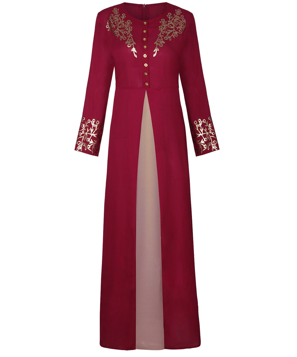 Muslim Robe, Dubai Autumn Winter Dress with Gold Print