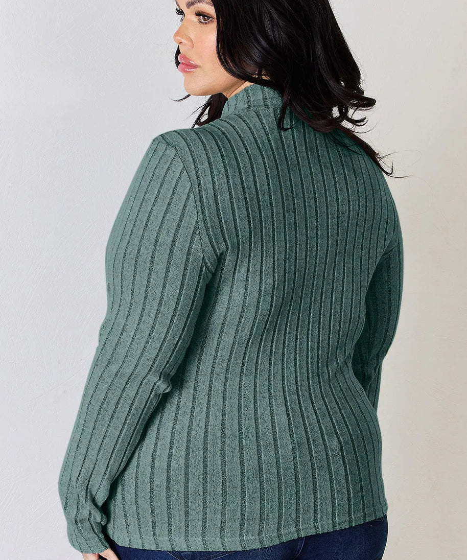 Basic Bae Full Size Ribbed Mock Neck Long Sleeve T-Shirt