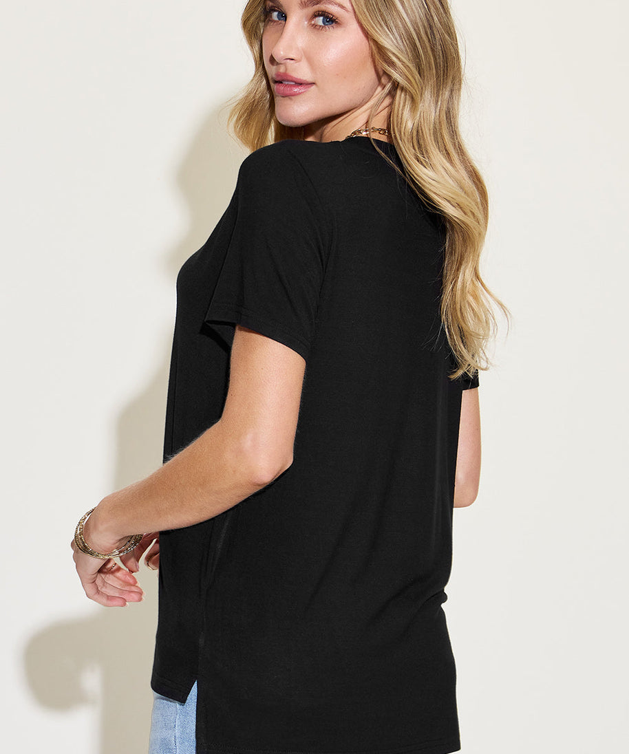 Basic Bae Full Size V-Neck High-Low T-Shirt