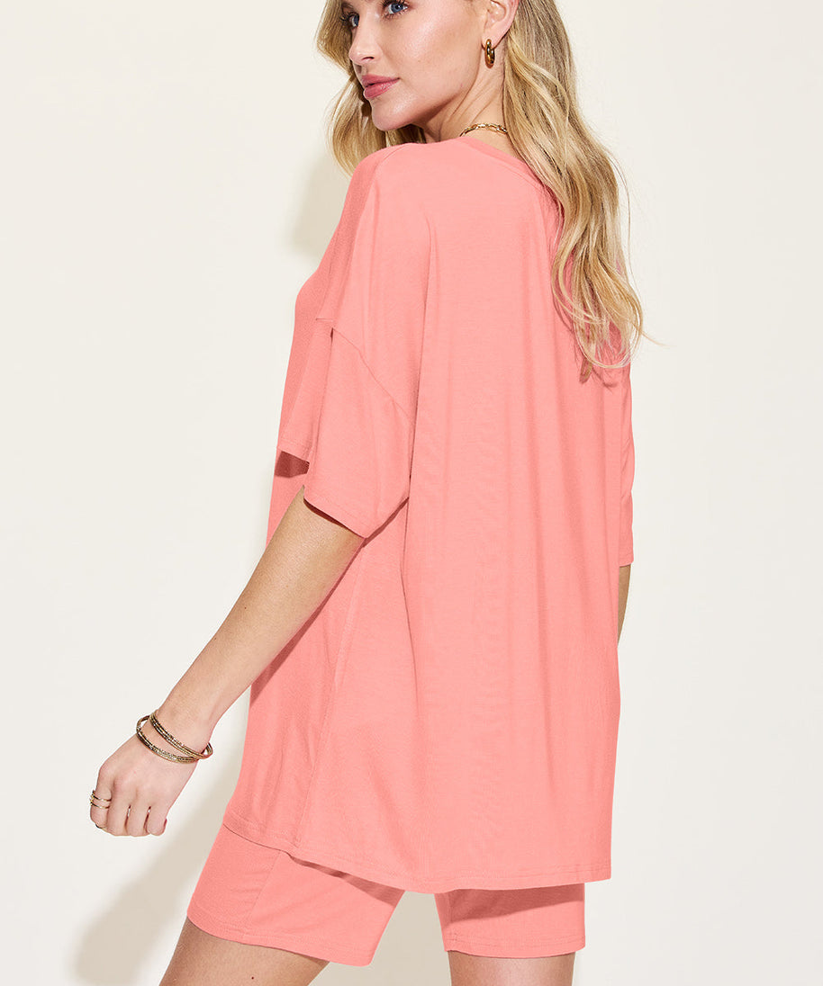Basic Bae Bamboo Full Size  V-Neck Drop Shoulder T-Shirt and Shorts Set