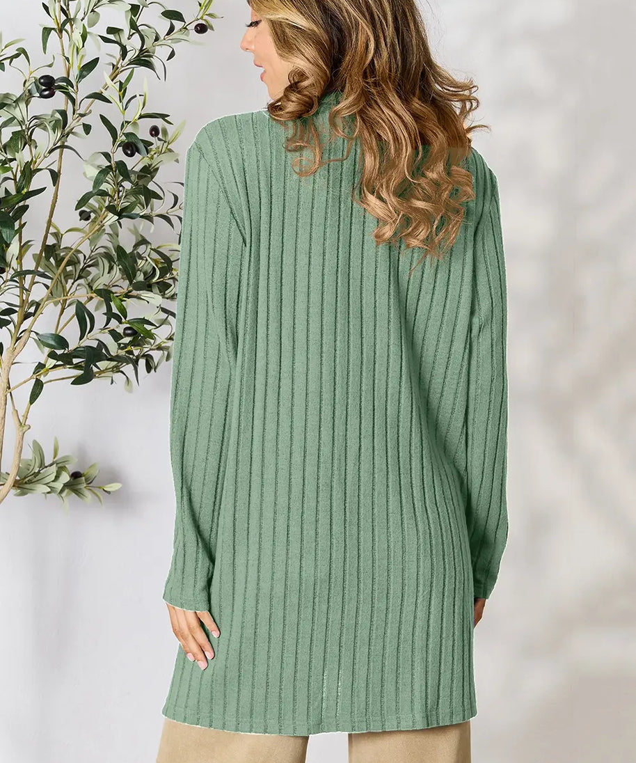 Basic Bae Full Size Ribbed Open Front Cardigan with Pockets