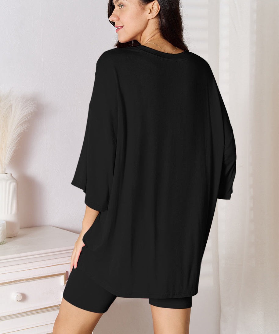 Basic Bae Bamboo Full Size Round Neck Drop Shoulder T-Shirt and Shorts Set