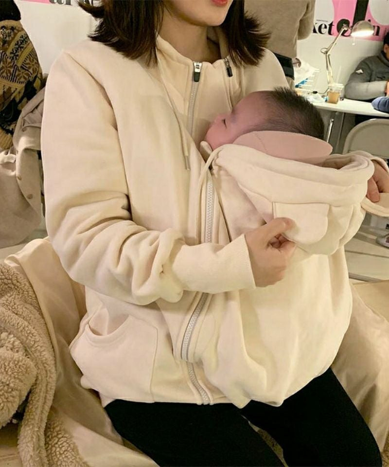 Kangaroo Mother Baby Plush Nursing Sweater Coat