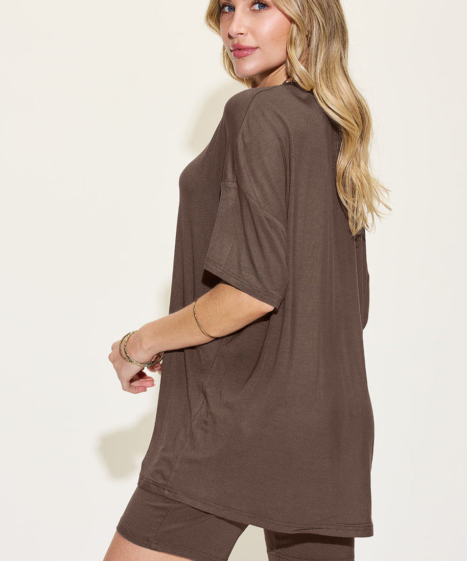 Basic Bae Full Size V-Neck Drop Shoulder T-Shirt and Shorts Set