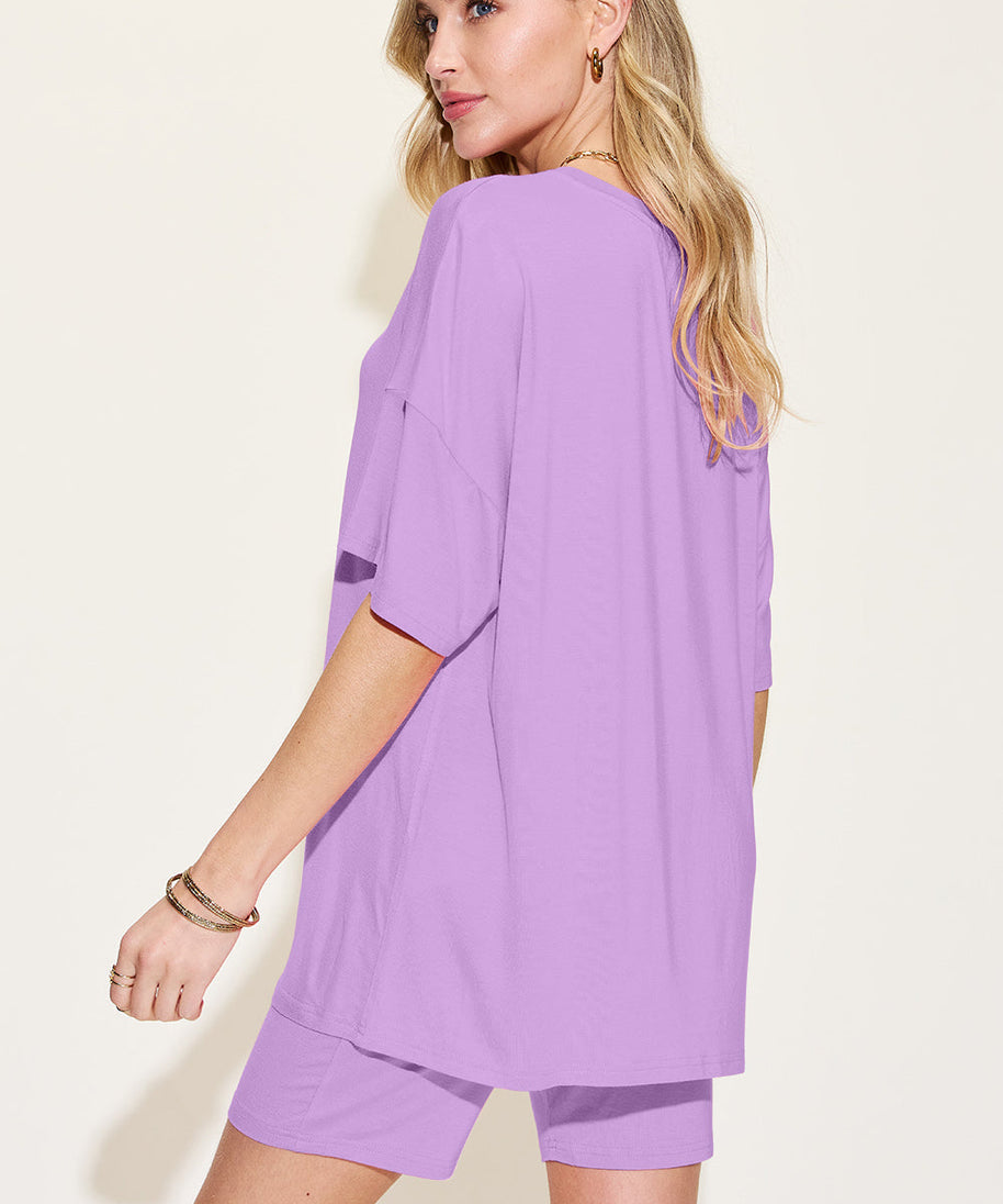 Basic Bae Bamboo Full Size  V-Neck Drop Shoulder T-Shirt and Shorts Set