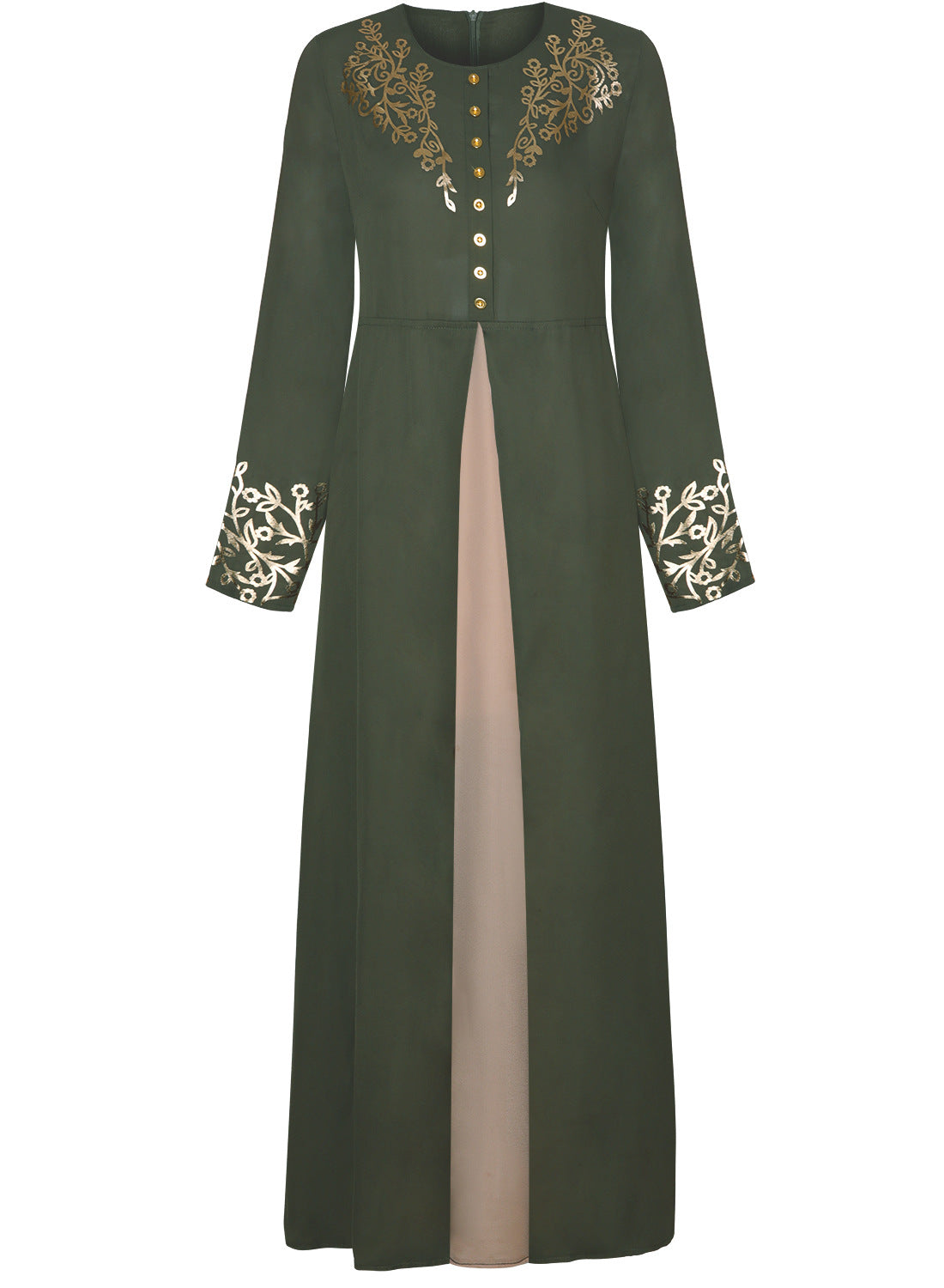 Muslim Robe, Dubai Autumn Winter Dress with Gold Print