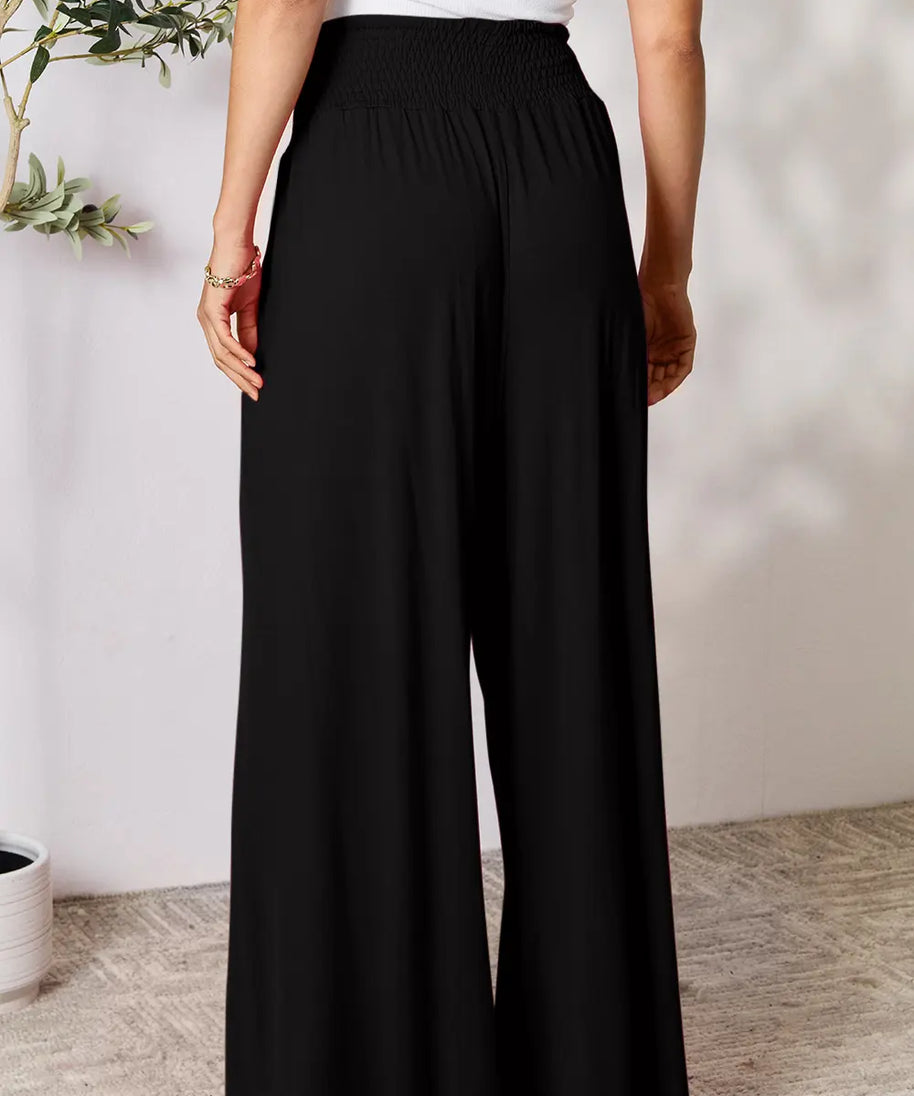 Basic Bae Full Size Smocked Wide Waistband Wide Leg Pants