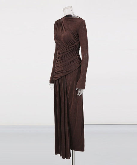 Diagonal Ruched Maxi Dress(MS467)