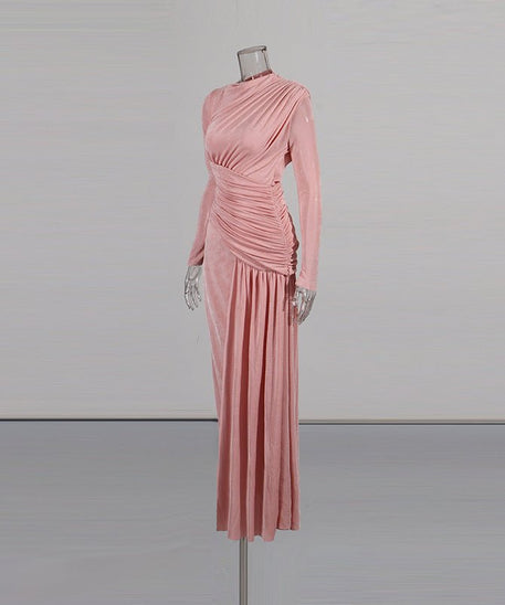 Diagonal Ruched Maxi Dress(MS467)