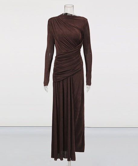 Diagonal Ruched Maxi Dress(MS467)
