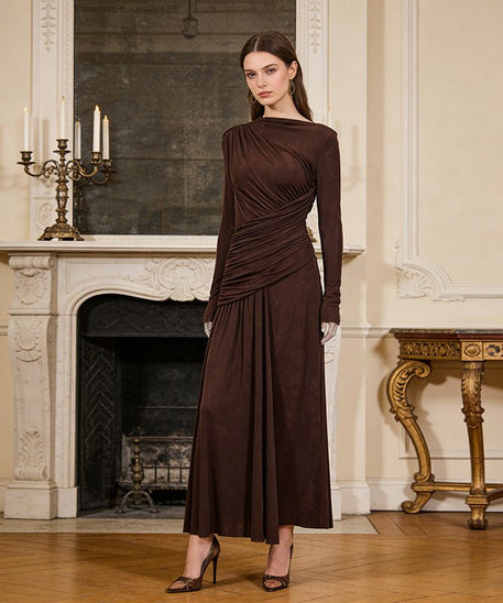 Diagonal Ruched Maxi Dress(MS467)