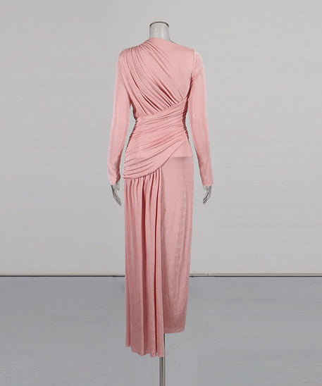 Diagonal Ruched Maxi Dress(MS467)