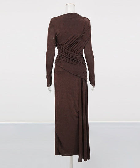 Diagonal Ruched Maxi Dress(MS467)