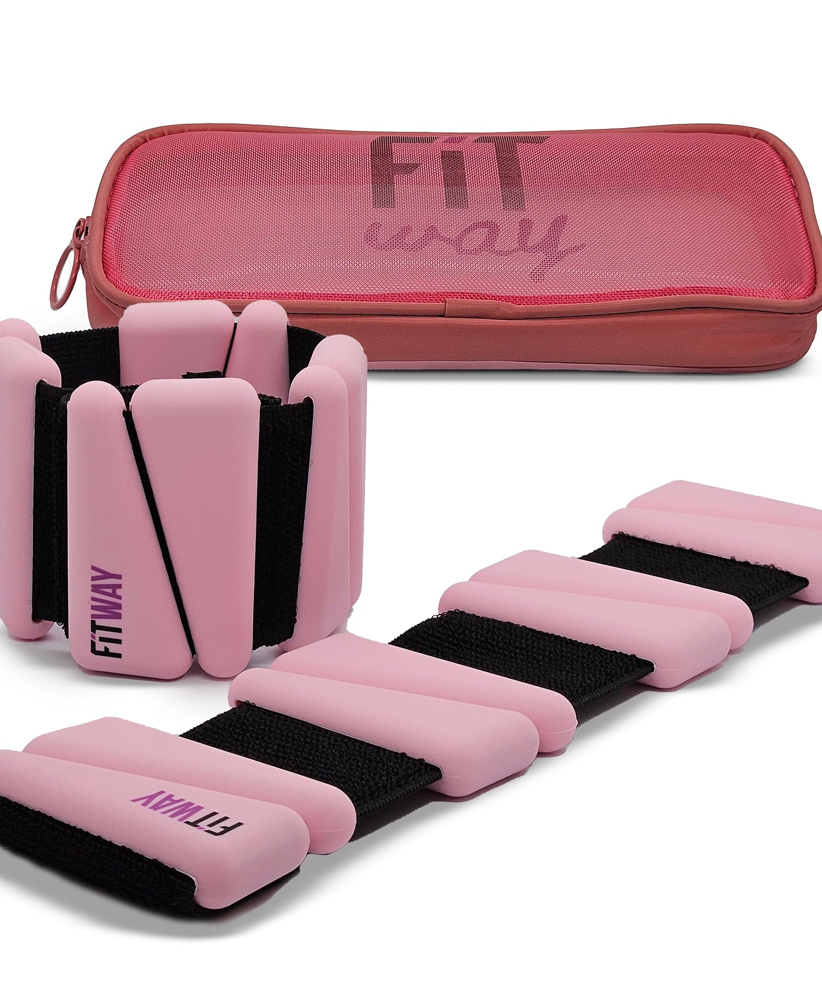FITWAY | 1 pair 2 lbs | Adjustable Silicone ankle weights | - wrist weights - | ankle weights for women -ankle weights for men | 2lb ankle weights| Suitable for Yoga Dance Pilates | water-resistant silicone (pink)