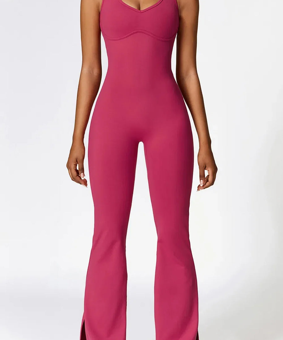 Basic Bae Sleeveless Bootcut Slit Active Jumpsuit