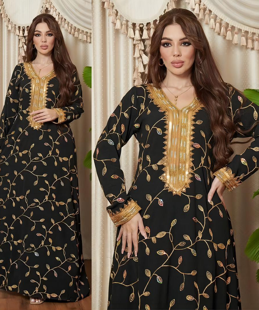 Arab Dubai Embroidery Applique Muslim Dinner Robe