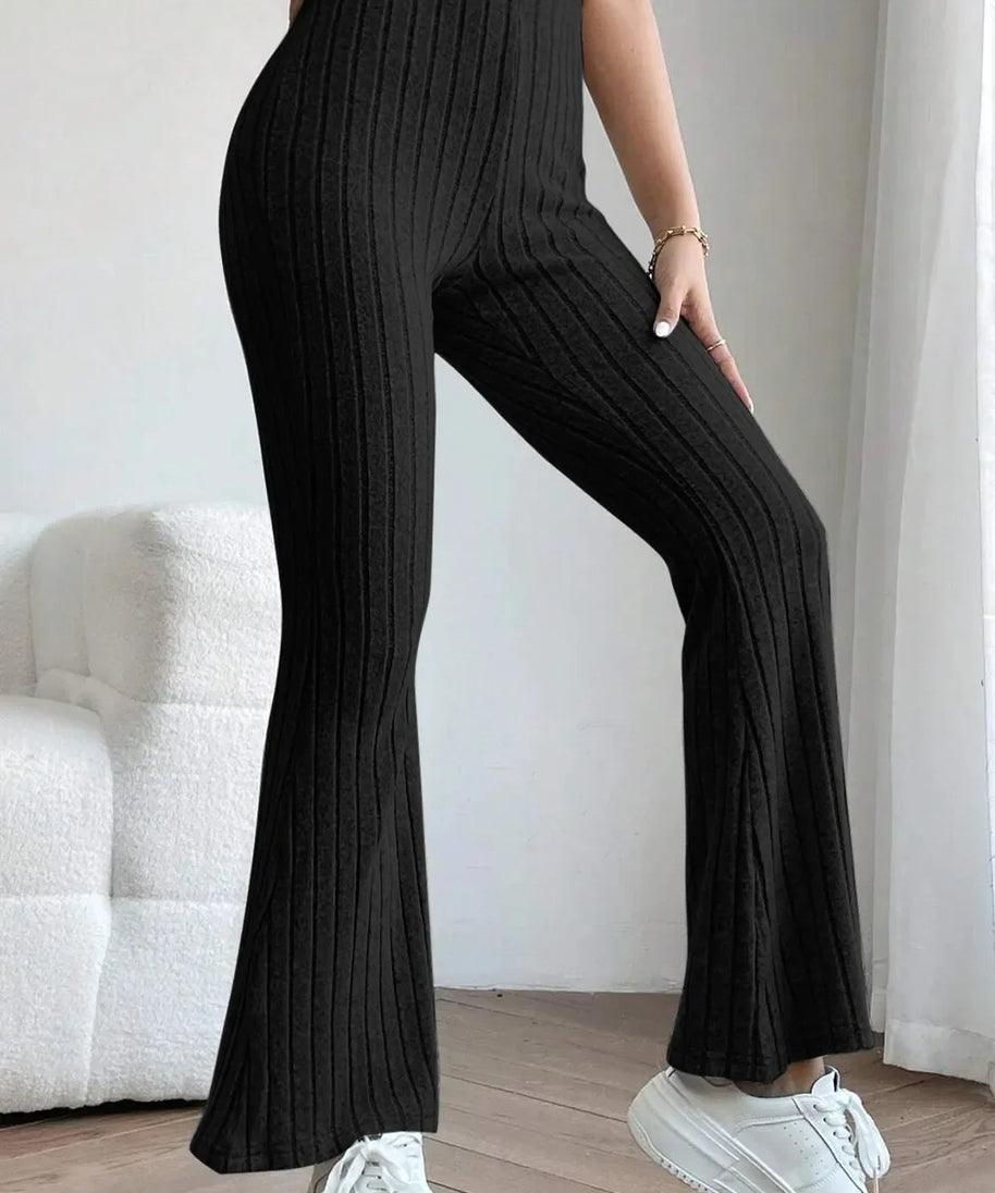 Basic Bae Full Size Ribbed High Waist Flare Pants