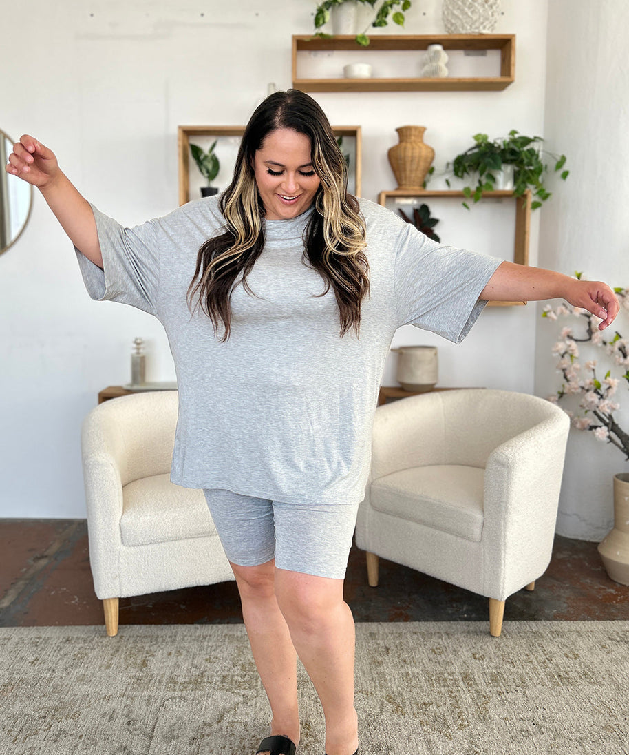Basic Bae Bamboo Full Size Round Neck Drop Shoulder T-Shirt and Shorts Set