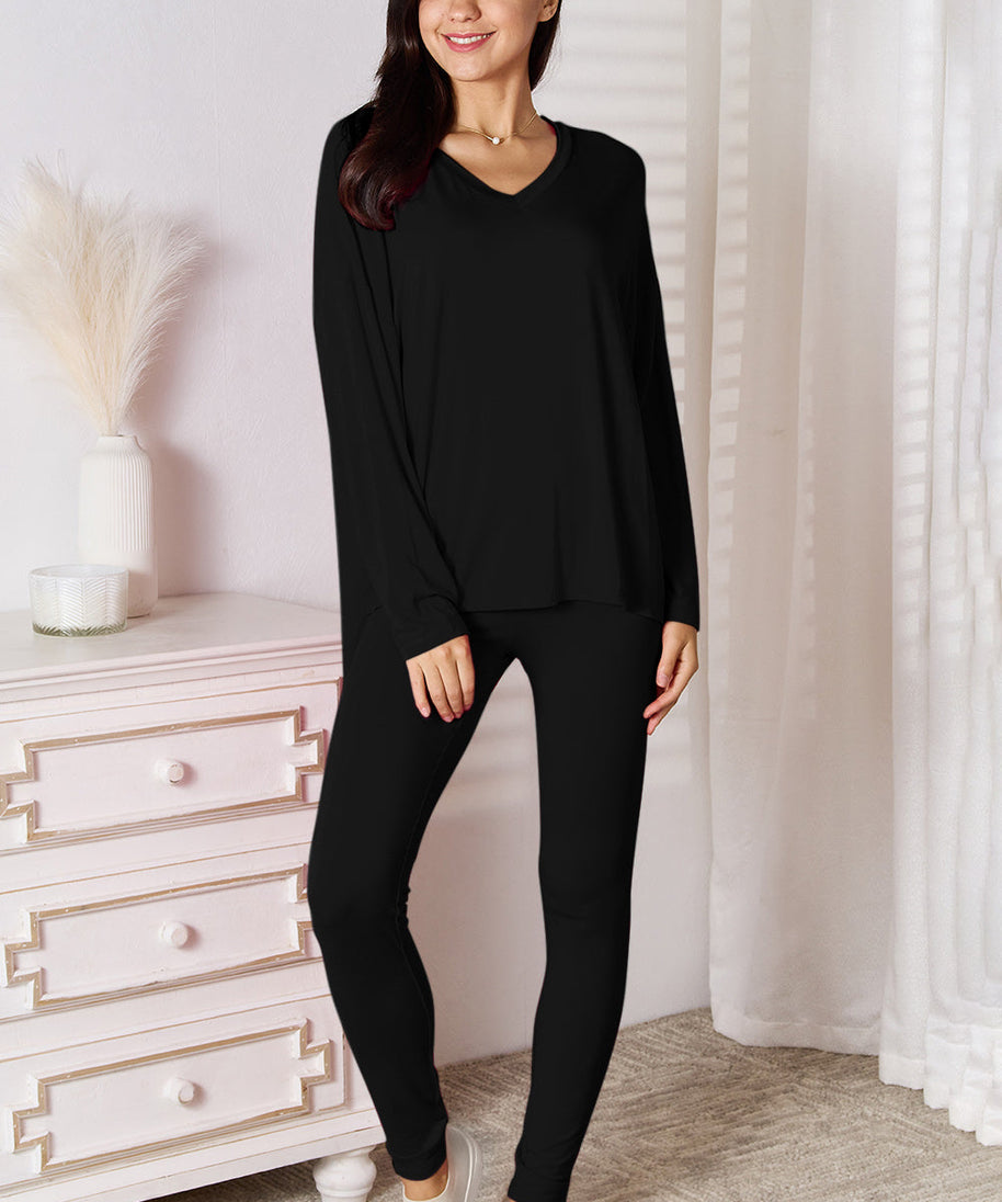 Basic Bae Bamboo Full Size V-Neck Long Sleeve Top and Pants Lounge Set