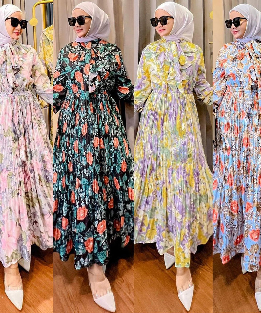 Ruffled Printed Dress for Muslim Malay Indonesians