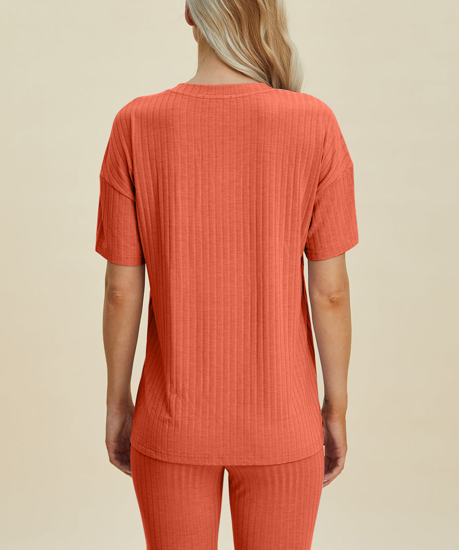Basic Bae Full Size Ribbed V-Neck Short Sleeve Top and Shorts Set