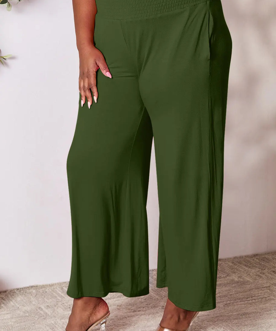 Basic Bae Full Size Smocked Wide Waistband Wide Leg Pants