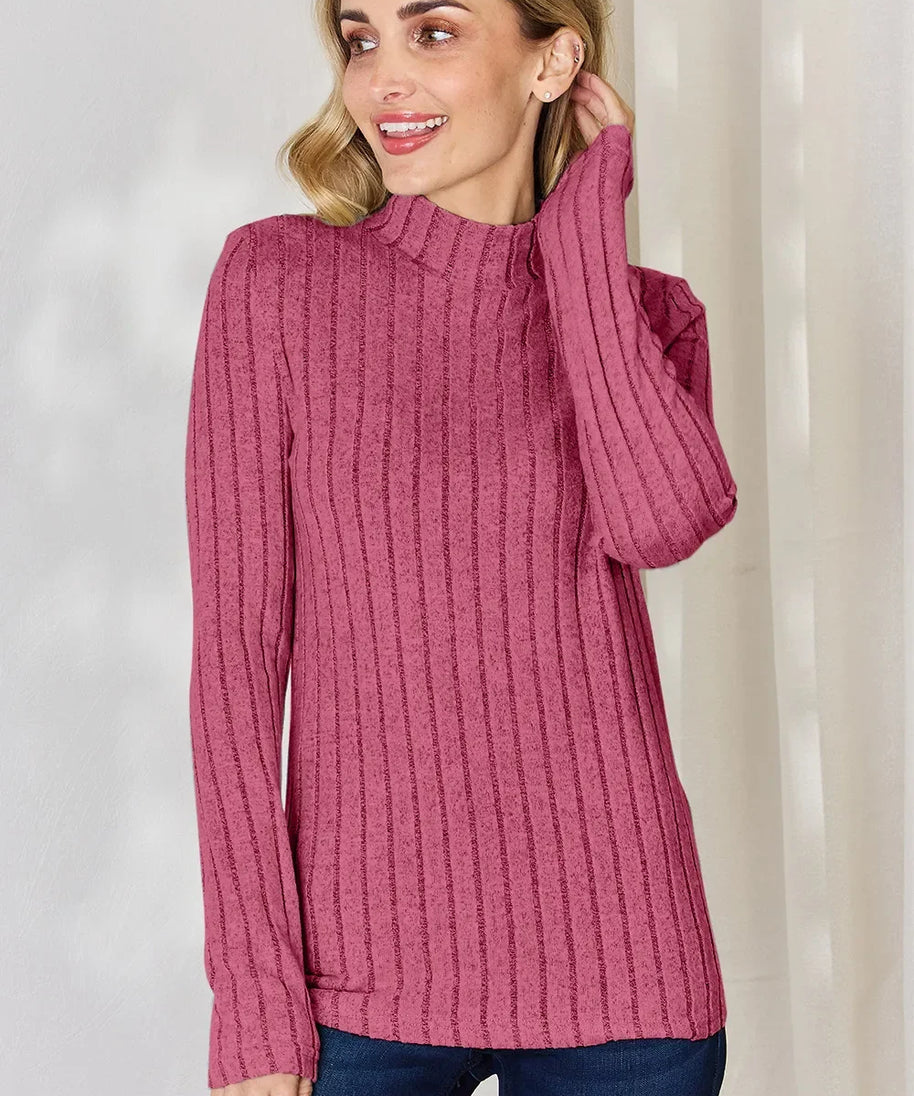 Basic Bae Full Size Ribbed Mock Neck Long Sleeve T-Shirt