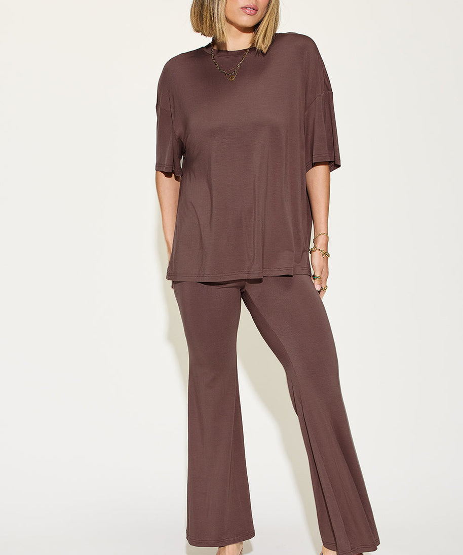 Basic Bae Full Size Bamboo Drop Shoulder T-Shirt and Flare Pants Set