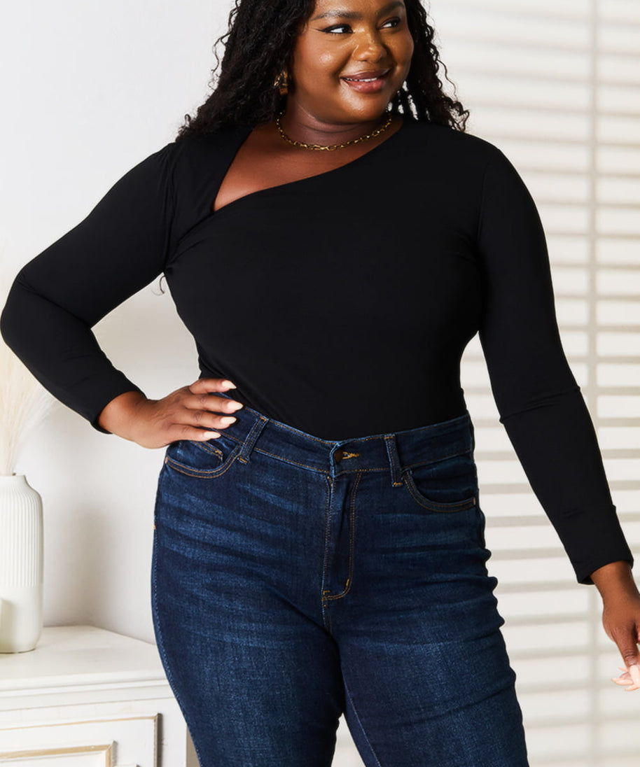 Basic Bae Asymmetrical Neck Long Sleeve Top