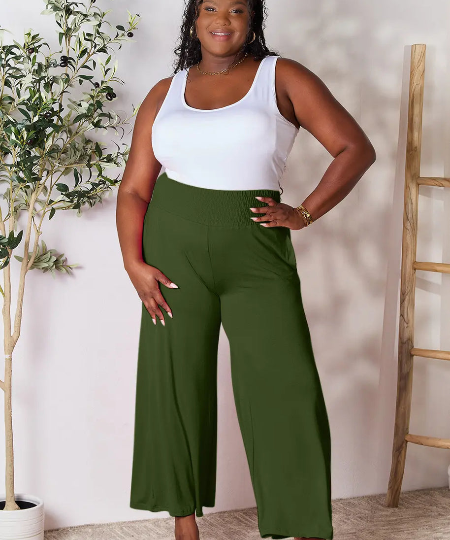 Basic Bae Full Size Smocked Wide Waistband Wide Leg Pants