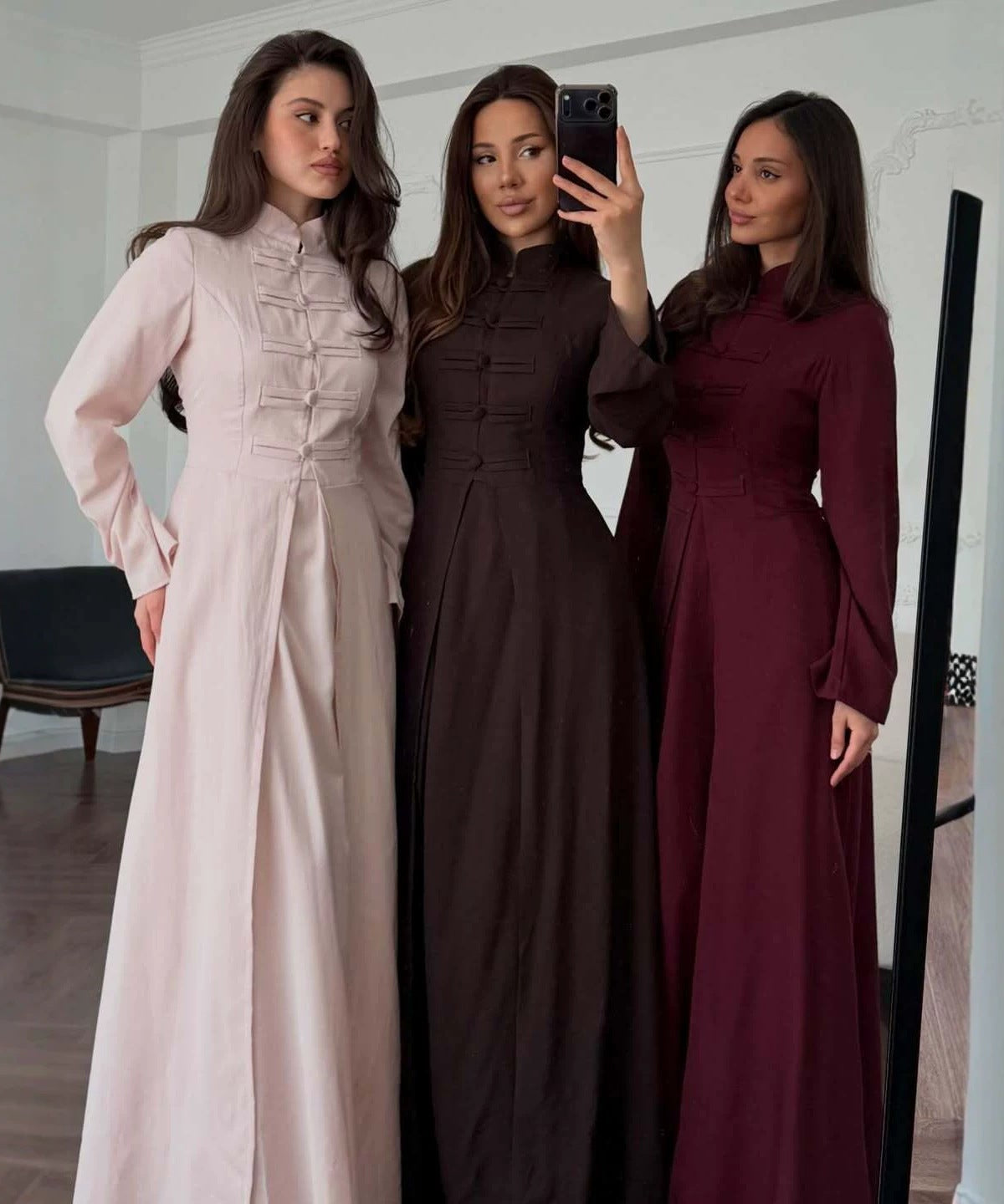 Chinese Frog Button Stand Collar Top & Wide-Leg Maxi Skirt Co-ord Set(MS483)