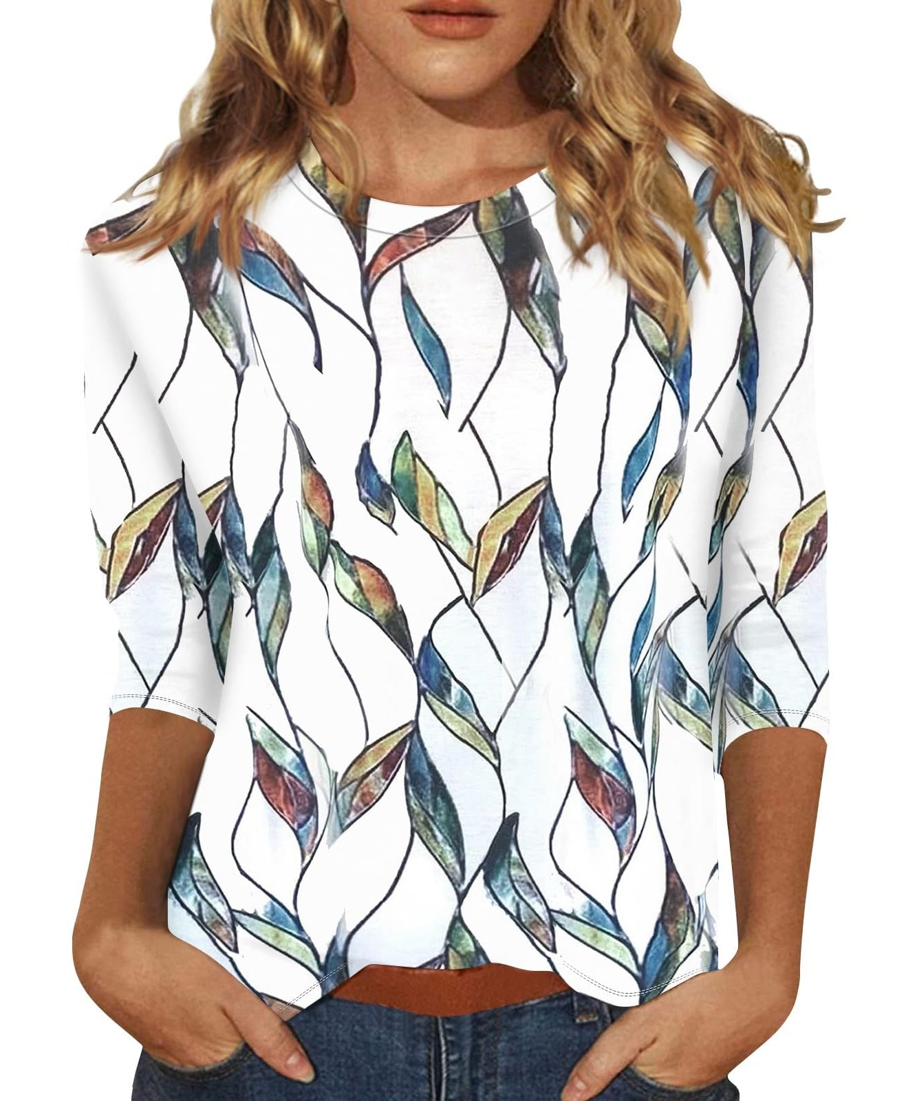 Womens Fall Fashion  Women Clothing Shirts for Dressy Casual Long Sleeve Crewneck Floral Print Graphic Tees Tops Blusas De Mujer Elegantes Summer (Blue1，3XL)