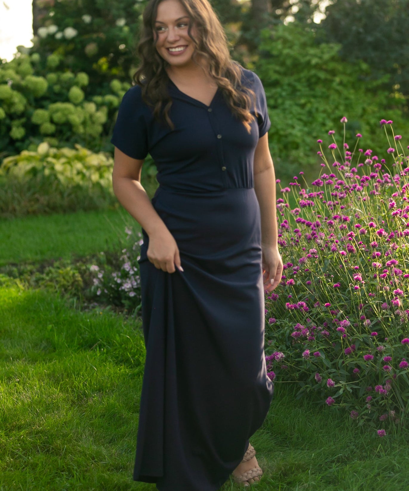 Ella Navy Cinched Waist Maxi Dress