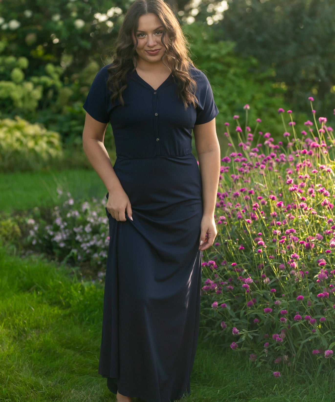 Ella Navy Cinched Waist Maxi Dress