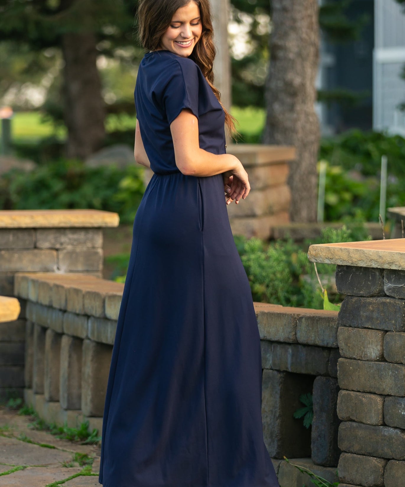 Ella Navy Cinched Waist Maxi Dress