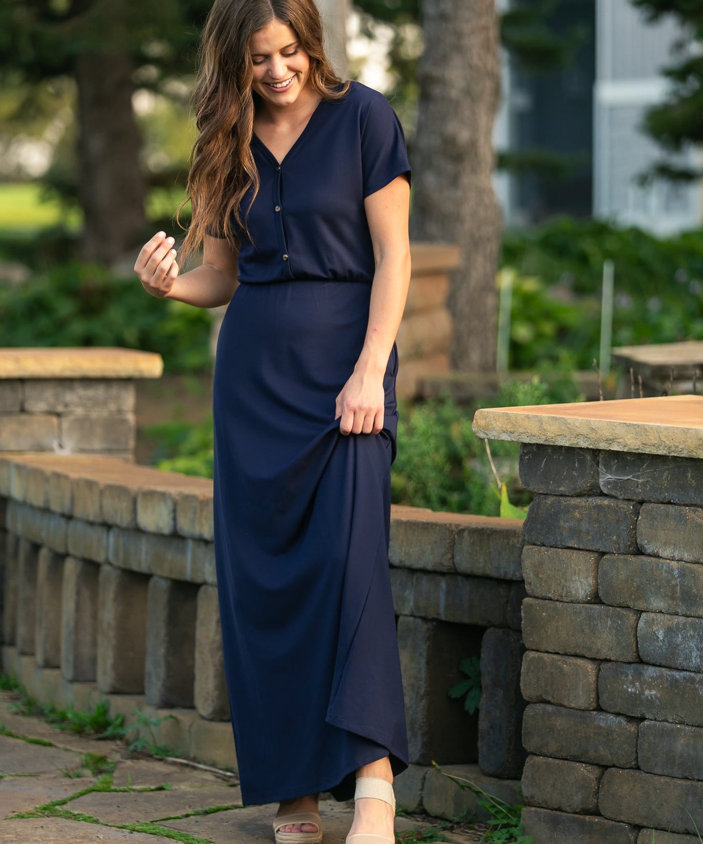 Ella Navy Cinched Waist Maxi Dress
