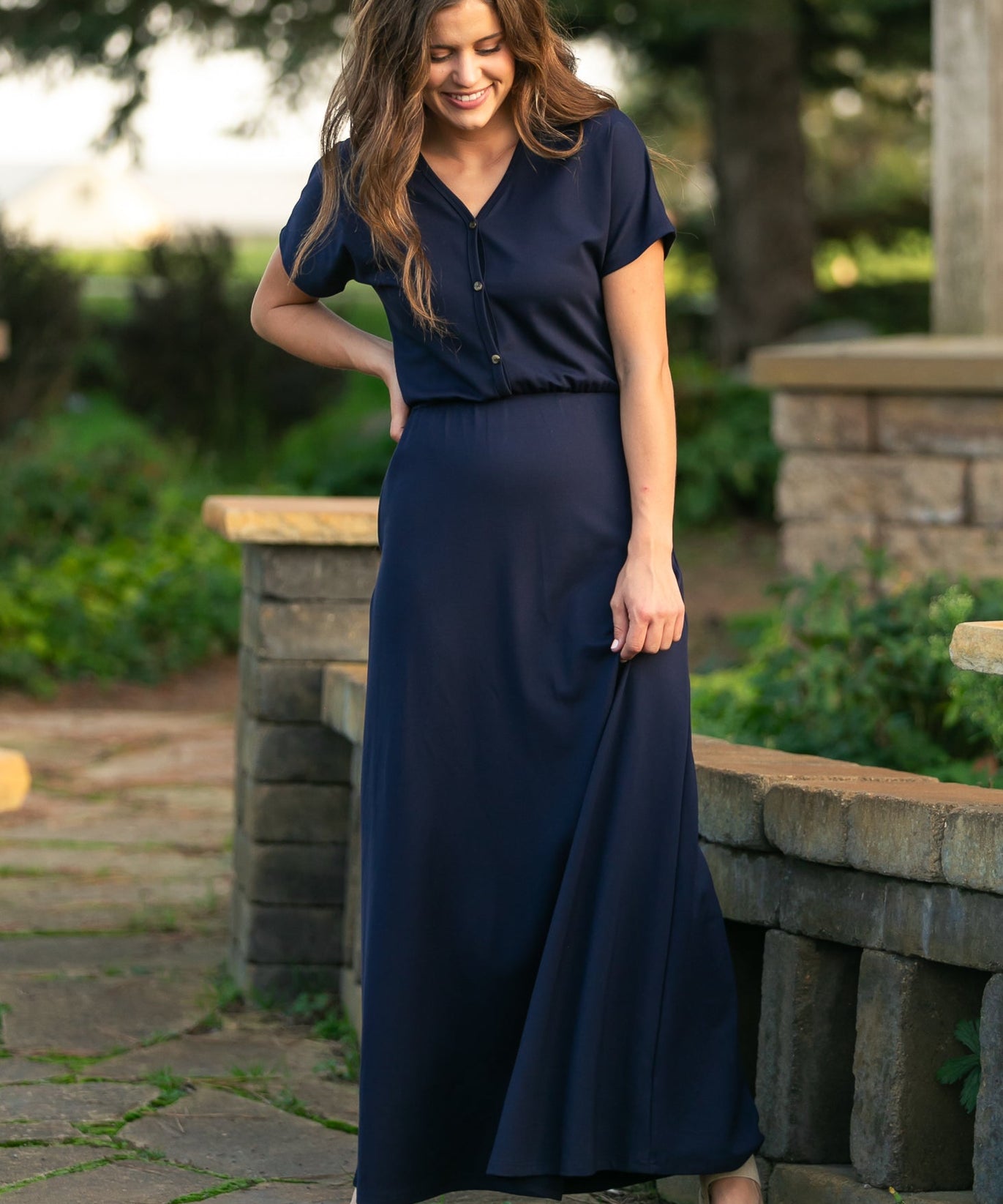Ella Navy Cinched Waist Maxi Dress