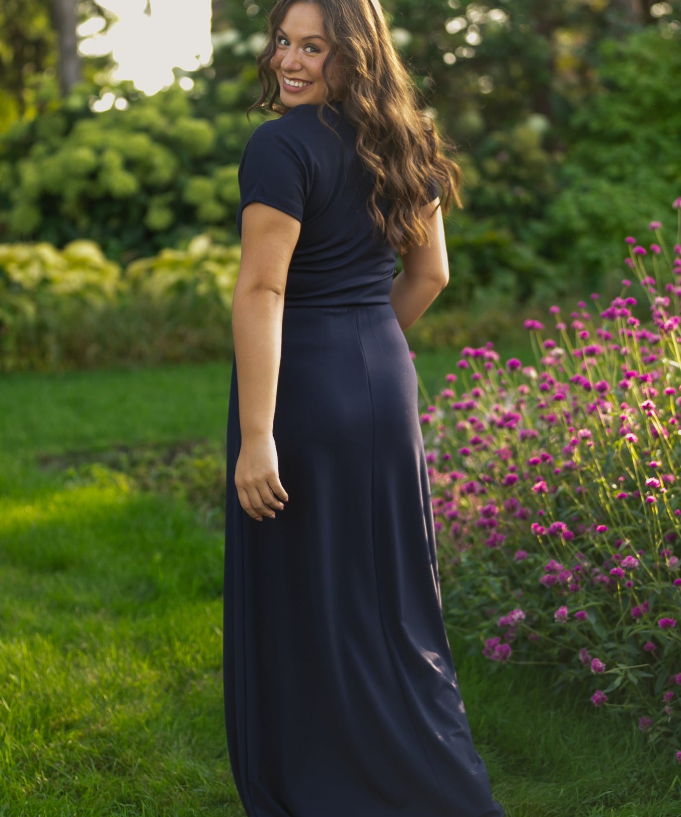 Ella Navy Cinched Waist Maxi Dress